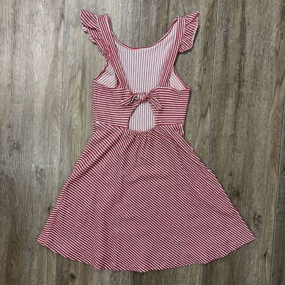 Zara Girls Candy Stripe Dress Size 11-12 Spring Easter Ruffle Sleeve Fit & Flare - Picture 5 of 7